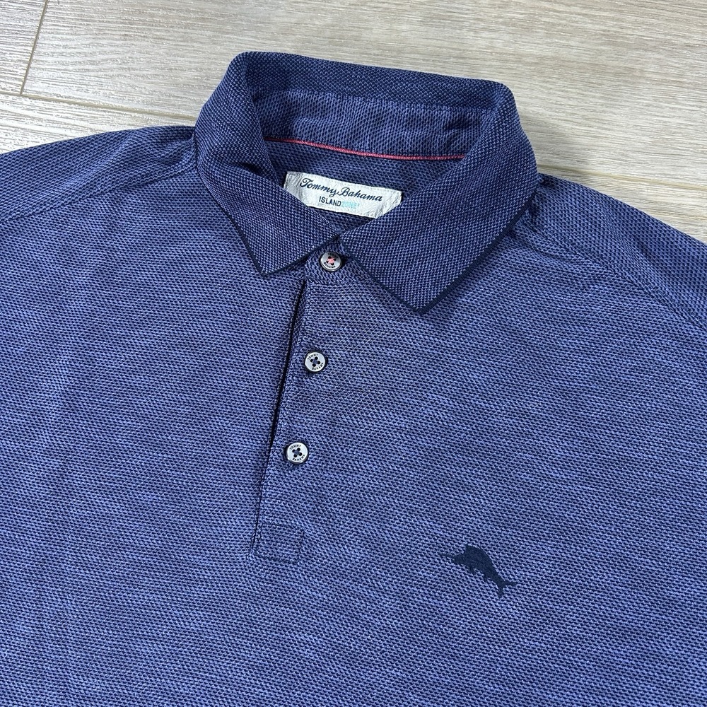Tommy Bahama Medium Island Zone Polo Shirt Blue Modal Blend Short Sleeve Logo